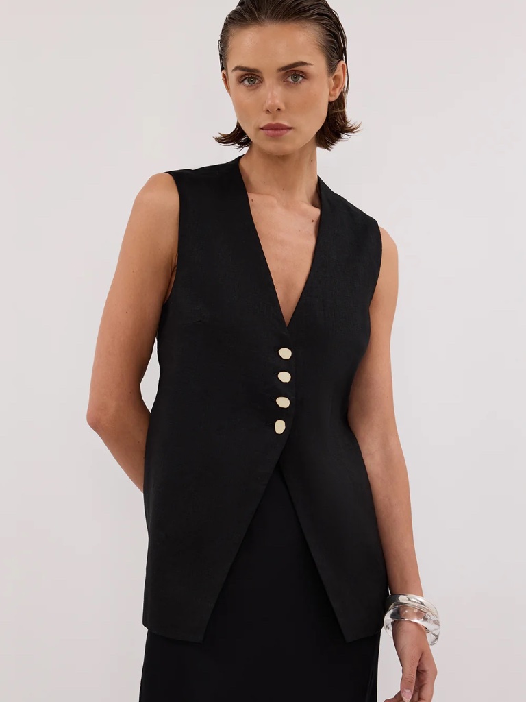 Dissh Knox Black Linen Vest Nwt
